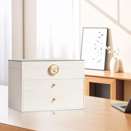 GALHUBIS Jewelry Box, 3 Layers Leather Jewelry Storage Display Box for Women, Gift Case, 2 Drawers, Large Capacity for Nec...