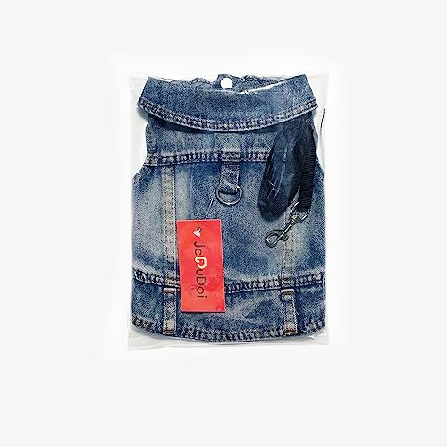 JcDuDoi Dog Jean Jacket Pet Blue Denim Coat for Puppy Small Dogs Fashion Classic Overalls Girl Male Boy Cat Costumes Vinta...