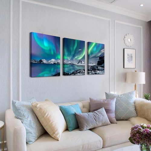 MHARTK66 Wall Art for Bedroom Wall Decor for Living Room Office Decor Abstract Mountain Aurora Landscape Painting 3 Piece ...