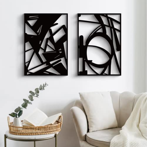 Glamativity 4 Pack Black Abstract Metal Wall Art, Minimalist Décor Single Line Art Wall Décor, 3D Textured Metal Wall Scul...