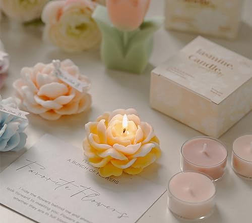 Jasmine Flower Shape Scented Candle,50G Multicolour Romantic Soy Wax Aesthetic Decorative Healing Candle for Valentine's D...