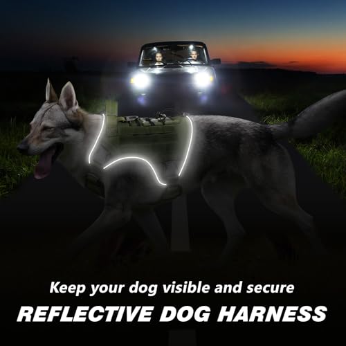 WINGOIN Tactical Dog Harness for Large Dogs, Heavy Duty No Pull Dog Harness with Handle, Adjustable Reflective Military K9...
