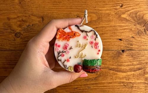 Handmade Hand-Painted Nowruz Candle Set|Persian Decorative Candles with Iran Map & Farsi Calligraphy |Unscented HaftSeen T...