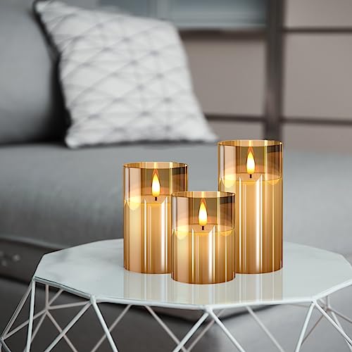 Tyawon Glass Battery Operated LED Flameless Candles with Remote and Timer, Real Wax Candles Warm Color Flickering Light fo...
