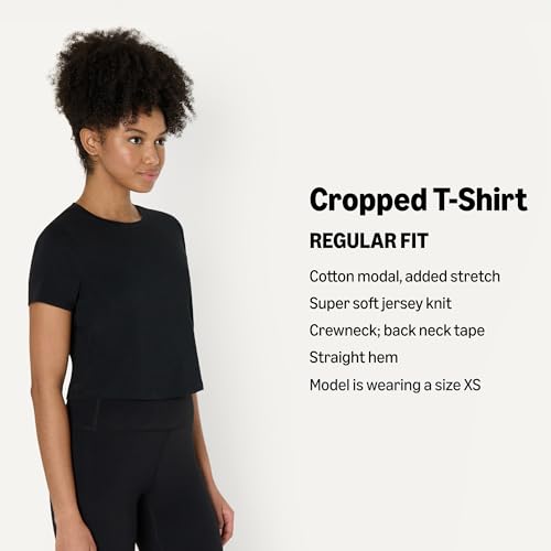 Amazon Essentials Women's Active Soft Cotton Crewneck Short Sleeve Yoga Workout Lightweight Cropped T-Shirt
