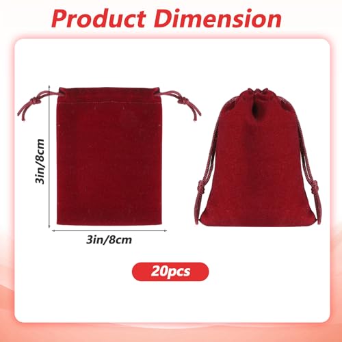 LIQWEI 20Pcs Velvet Drawstring Pouches, Mini Velvet Gift Bag, Jewelry Pouch Bag Burgundy Gift Bags, Small Drawstring Bags ...