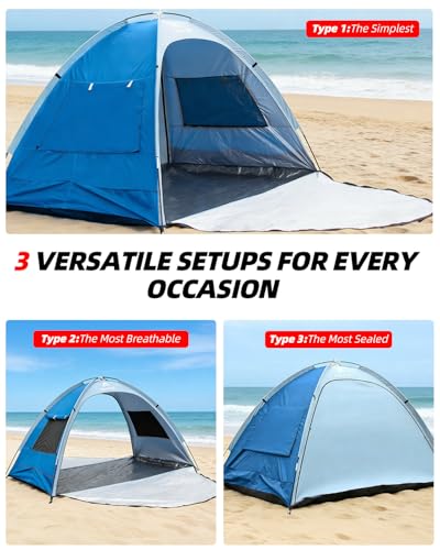 Abahub 3-Person Beach Tent Sun Shelter, UPF 50+ UV Protection Portable Sun Shade with 2 Doors and 2 Mesh Windows, Lightwei...