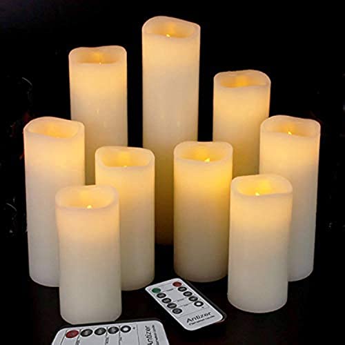 antizer Flameless Candles Led Candles Pack of 9 (H 4" 5" 6" 7" 8" 9" x D 2.2") Real Wax Battery Candles with Remote Timer ...