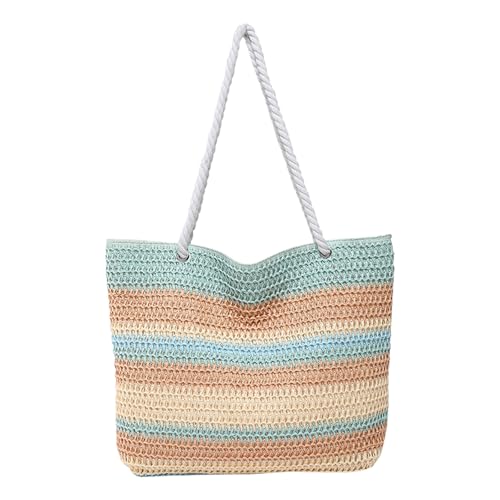 Andiker Rainbow Straw Bags for Women 2025, Lightweight Large Beach Bag with Zipper Summer Striped Straw Tote Bag for Women