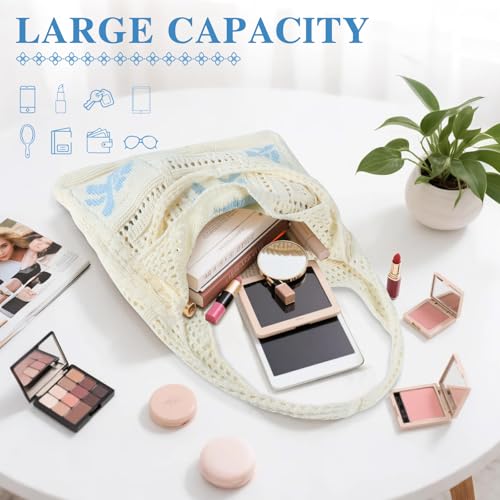 Topdear Crochet Tote Bag for Women, Aesthetic Crochet Mesh Beach Tote Bag, Summer Vacation Knitted Bag for Women Shoulder
