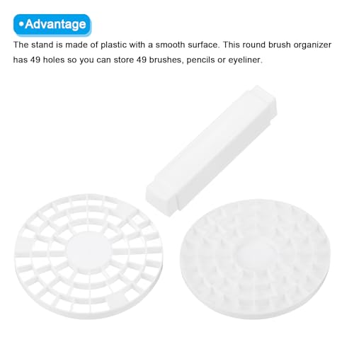PATIKIL 1pcs White Minimalist Plastic Paint Brush Holder, 49 Holes Round Artist Desk Makeup Pencil Organizer