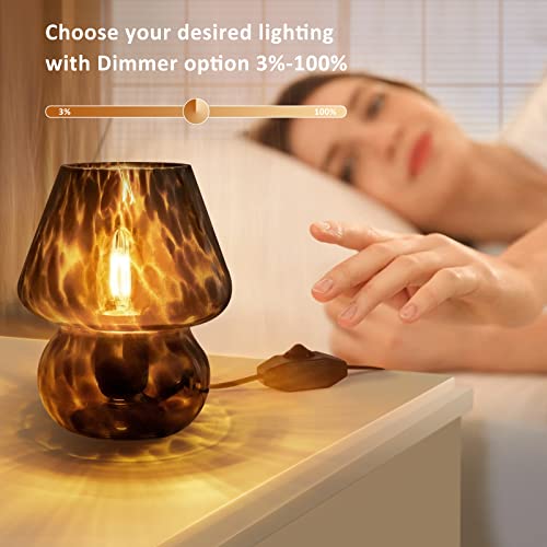 ONEWISH Mushroom Lamp Small Vintage Table Lamp for Bedroom Nightstand, Bedside Lamp Translucent Glass Stepless Dimmable, M...