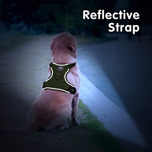 PoyPet Reflective Soft Breathable Mesh Dog Harness Choke-Free Double Padded Vest with Adjustable Neck and Chest(Military G...