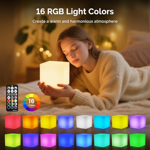 LOFTEK 4-inch LED Cube Lights: RGB 16 Colors Tesseract Cube, Cosmic LED Mood Lamp with Remote Control, IP65 Waterproof Rec...