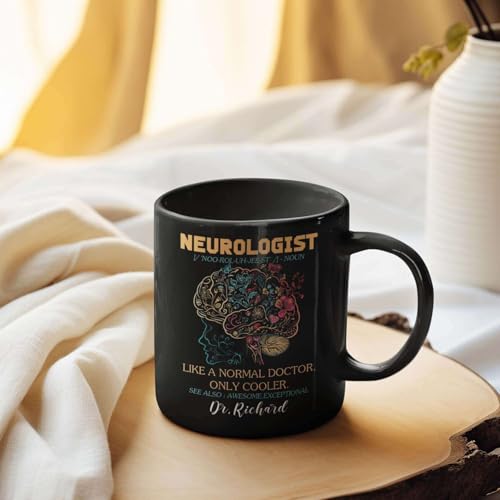 Custom Name Neurologist Definition Mug 11oz 15oz, Personalized Floral Brain Black Cup, Gift For Doctors, Customized Neuros...