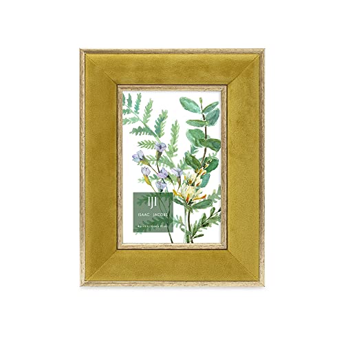 Isaac Jacobs 4x6 Mustard Velvet Picture Frame with Metallic Gold Double Border, Photo Frame, Horizontal & Vertical, Made f...
