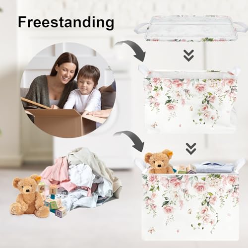 Clastyle Flower Girl Book Storage Basket Spring Summer Floral Women Clothes Organizer Bin Parents Gift Toy Box for Bedroom...