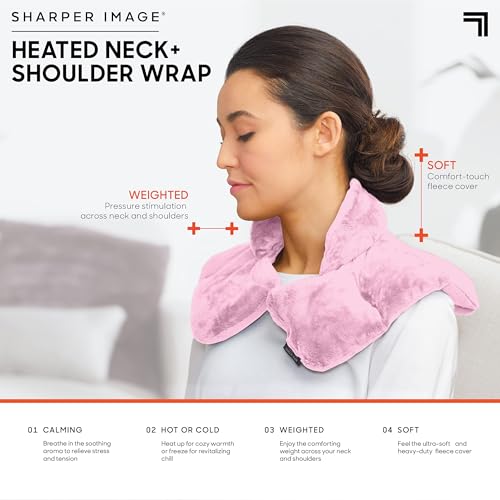Sharper Image Heated Neck & Shoulder Wrap - Microwavable Warm & Cooling Plush Pad, Scented Aromatherapy (100% Natural Lave...