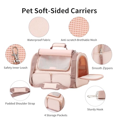 FUKUMARU Cat Carrier, 4 Mesh Windows Small Dog Carrier, 4 Storage Pockets Cat Travel Bag, Under 15 lb Airline Approved Pet...
