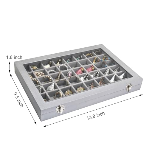 Siveit Jewelry Tray Organizer Box 48 Grid Jewelry Display Organizer Box with Transparent Lid Rings Earrings Necklaces Pend...