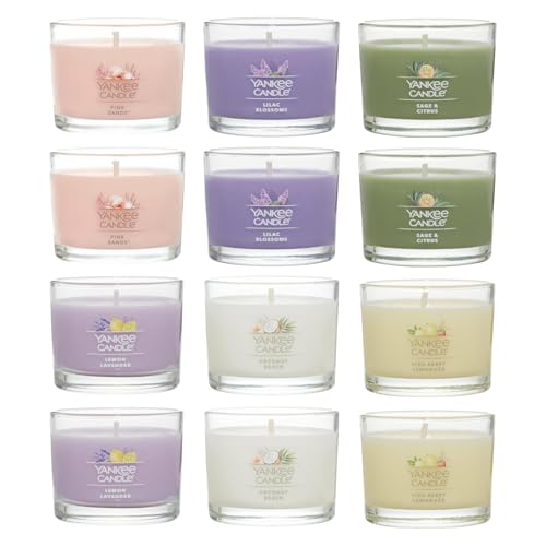Yankee Candle Signature Votive Mini Candle Jars, Mother's Day Variety Pack, Natural Soy Wax Blend Candle with Natural Fibe...