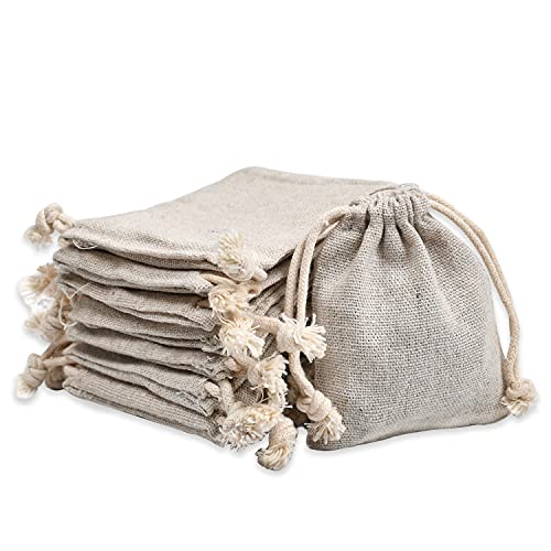 calary 50pcs Double Canvas Drawstring Bag Cotton Pouch Gift Sachet Bags Muslin Reusable Tea Bag 2.75x4 Inch