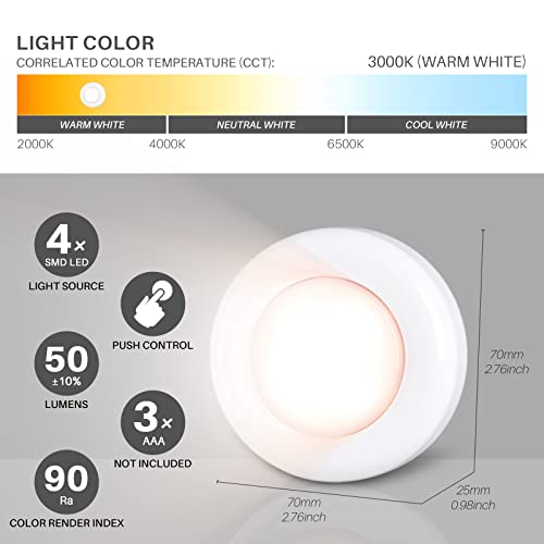STAR-SPANGLED Push Tap Light, 2.8” Mini Night Touch LED Puck Lamp, Portable Under Cabinet Lighting AAA Battery Operated Po...