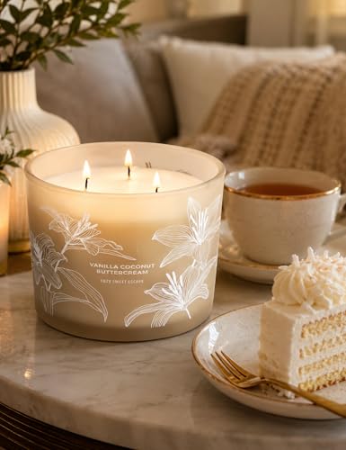 Vanilla Coconut Buttercream Candle, 14.5oz Large 3-Wick Soy Scented Candles for Home, Vanilla Cupcake Candle, Long Lasting...