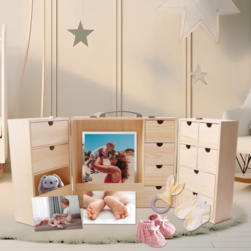 Vencer DIY Baby Keepsake Box - Handwritten Label Wood Newborn Memory Organizer for Baby Shower, Hair, Teeth, Pregnancy, Mo...