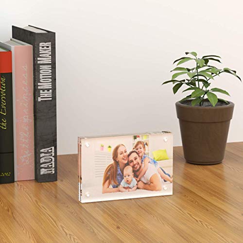 AITEE 4x6 Acrylic Picture Frames 3 Pack, 20% Thicker Block, Clear Picture Frames Freestanding Double Sided Magnetic Acryli...