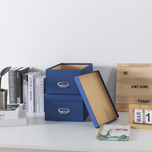 Soul & Lane Blue Decorative Cardboard Storage Boxes with Lids, Set of 2 Stacking Keepsake Photo and Memory Boxes for Home...