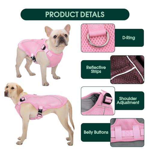 Kuoser Dog Cooling Vest Harness, Small Puppy Cooler Jacket with Adjustable Buckle for Outdoor Beach, Hiking, Training Pink S