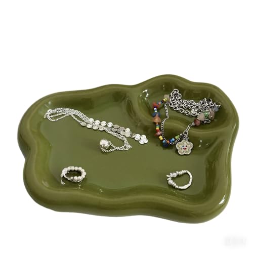 LORVOR Green Ceramic Jewelry Tray Dish Large-sized Display Organizer Trinket Watch Keys, Dressing Table Decor Aesthetic Di...