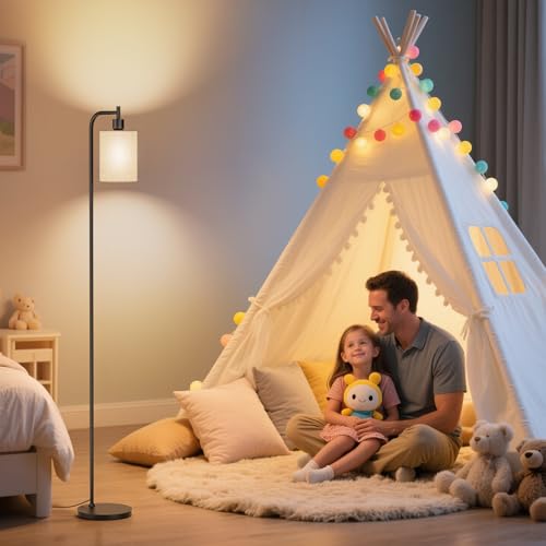 SIBRILLE Floor Lamp with Linen Shade, Dimmable Tall Standing Lamp with Remote Control & 3 Color Temperatures, Modern Floor...