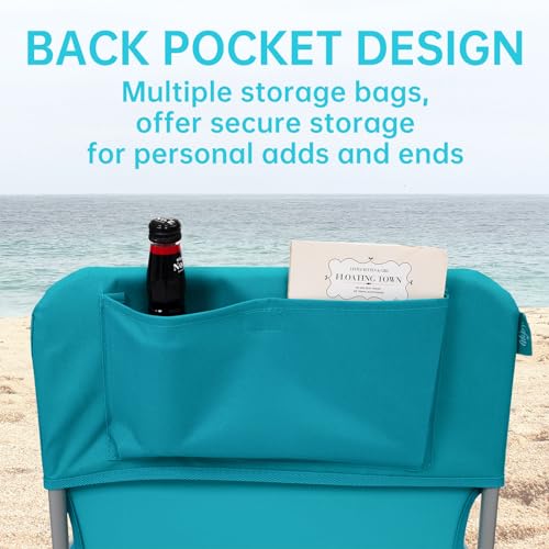 #WEJOY Folding Beach Chair for Adults, Lightweight Beach Chair with Shoulder Straps, High Back Camping Chairs with Hard Ar...