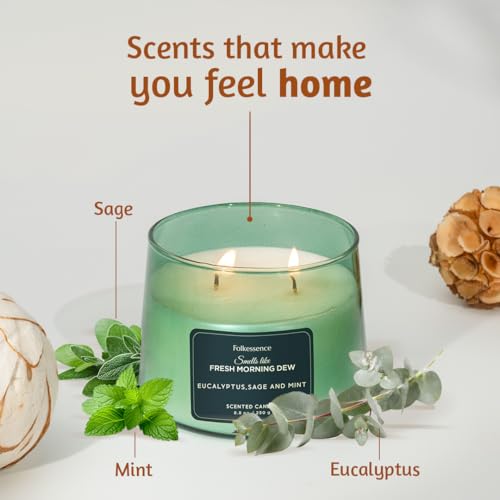 Folkulture Spring Candles for Home Scented – 8.8 Oz | Eucalyptus, Mint & Sage Candles for Cleansing |Non Toxic,Soy Wax,Lon...