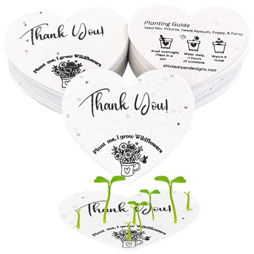 50 Plantable Seed Paper Hearts with Wildflower Seeds- A Thank You Card That Grows | A Memorable Gift Tag That Keeps Giving...