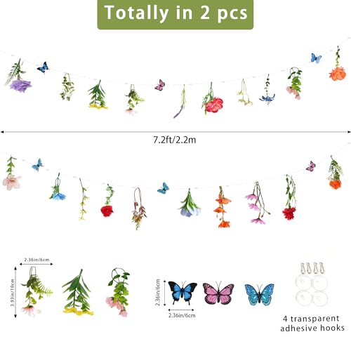 2 Pack 14.4ft Flower Garland Artificial Wildflower Garland, Spring Floral Garland Banner with Butterfly for Wildflower Par...