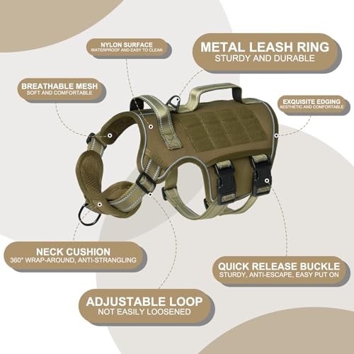 Dog Harness for Large Dogs Heavy Duty, No Pull Tactical Dog Harness with Molle System, Easy On and Off Service Dog Vest, B...