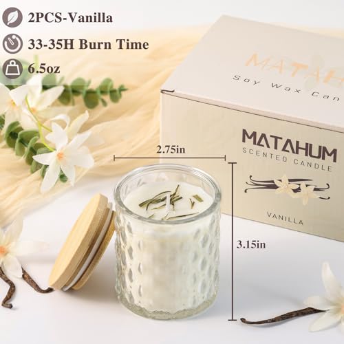 MATAHUM 2 Pack Vanilla Scented Candles for Home Decor, 6.5oz Natural Soy Wax Aromatherapy Jar Candles, Vanilla Candle for ...