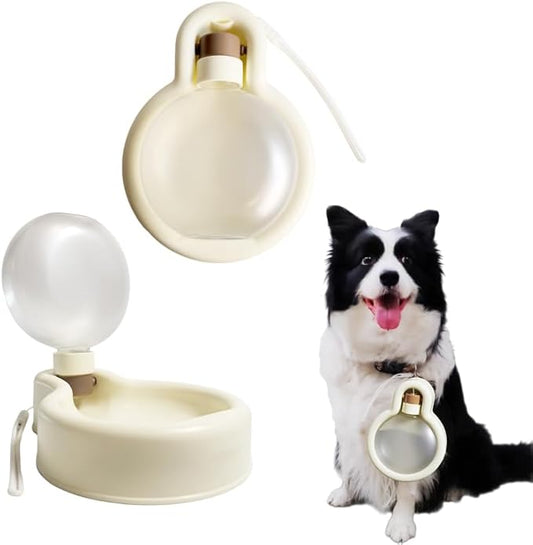 Bigpomelos Dog Water Bottle (Foldable Portable) - Cream White 16.9oz Food-Grade Pet Water Dispenser with Bowl, for Dog Wal...