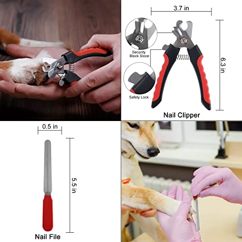 Wisedog Dog Grooming Kit 8PCS - Pin & Bristle Brush, Slicker Brush, Dematting Tool, Nail Clipper, Hair Removal Mitts, Flea...