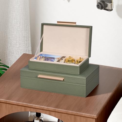 Decorative Storage Boxes with Lids 2-Set for Modern Home, Saving Space, Memory Boxes, PU Leather Keepsake Box, Photo Stora...