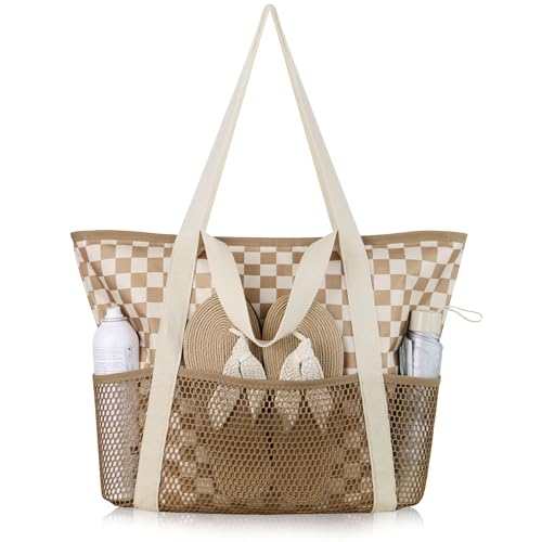 HOMESPON Beach Bag Large Waterproof Sandproof Tote for Women with Zipper and Mesh Pockets