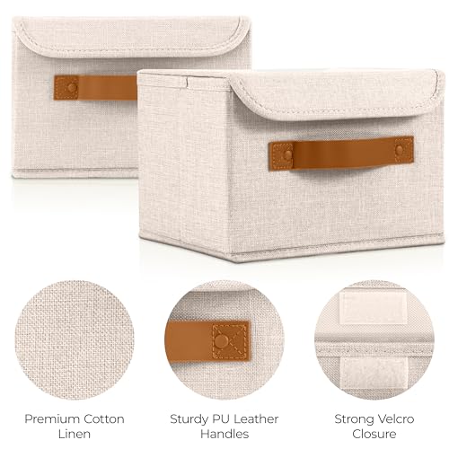 Decorative Linen Storage Boxes with Lids - Spacious Set of 2 Organizer Bins for Your Home Decor - The Perfect Small Contai...
