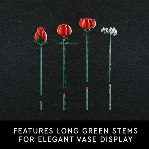 LEGO Botanicals Bouquet of Roses Artificial Flowers - Fake Red Roses Building Set for Adults, Ages 18+ - Gifts for Birthda...