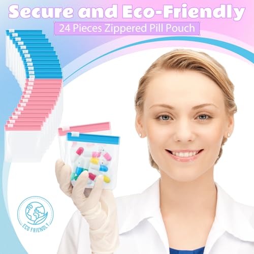 Handepo 24 Pieces Pill Pouch Bags Zippered Set Reusable Translucent Medicine Organizer Sealing Travel Plastic Bags with Sl...