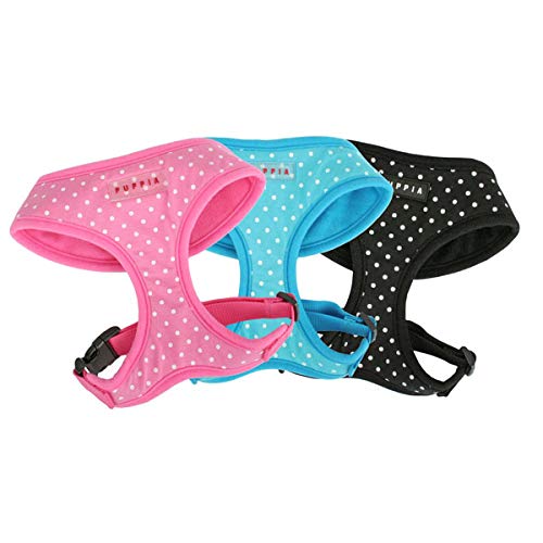 Puppia Dotty Dog Harness Over-the-Head No Pull No Choke Walking Training Adjustable for Small & Medium Dog, X-Small, Black