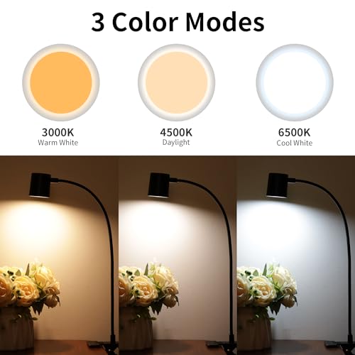 Dott Arts Desk Lamp,USB Clip On Light,Book Lights for Reading at Night,3 Color Modes,10 Brightness Clamp Lights,360° Goose...