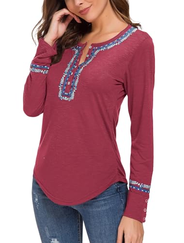 Urban CoCo Women's Long Sleeve Boho Shirt Embroidered Top